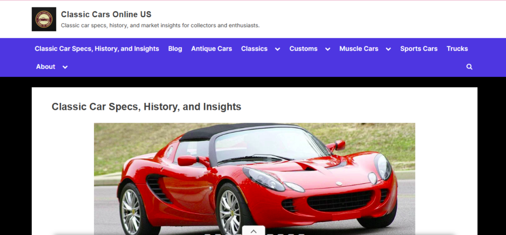 Classic Cars Online US Landing Page