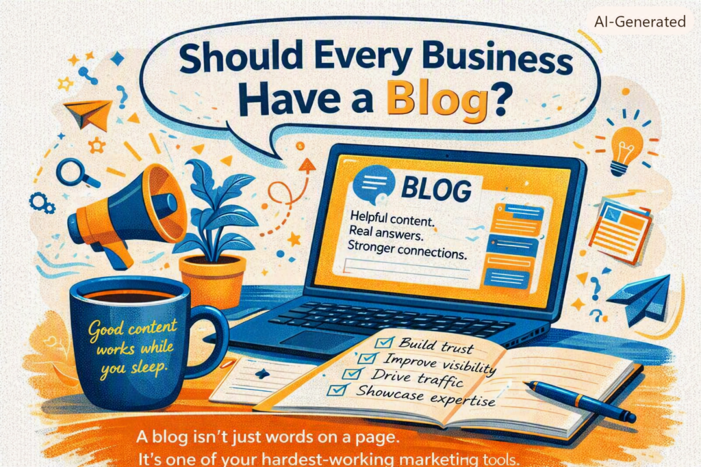Colorful text-rich graphic about business blogging 101 tips